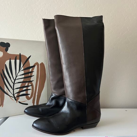 Tuckernuck Black Brown Sloane Patchwork Block Heel‎ Knee High Boots Size 9.5 - Picture 1 of 8